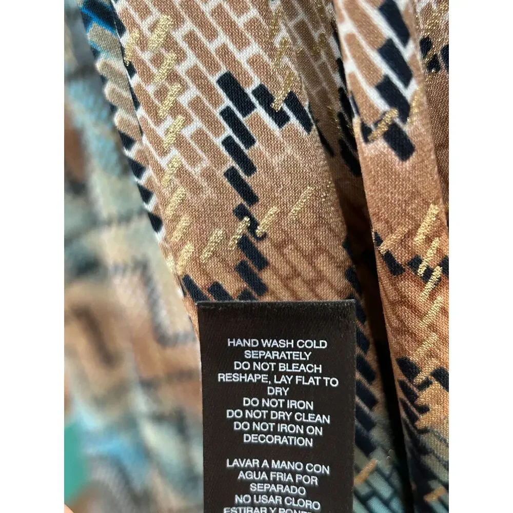 Chicos‎ Travelers Womens Chevron Blue Brown Duster Size L Lagenlook Artsy